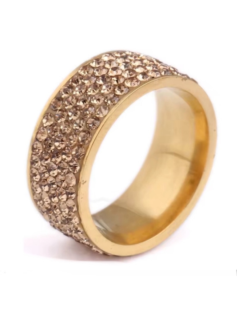 Swarovski Elements Stainless Steel Gold Plated Champagne Crystal Pave Band NEW